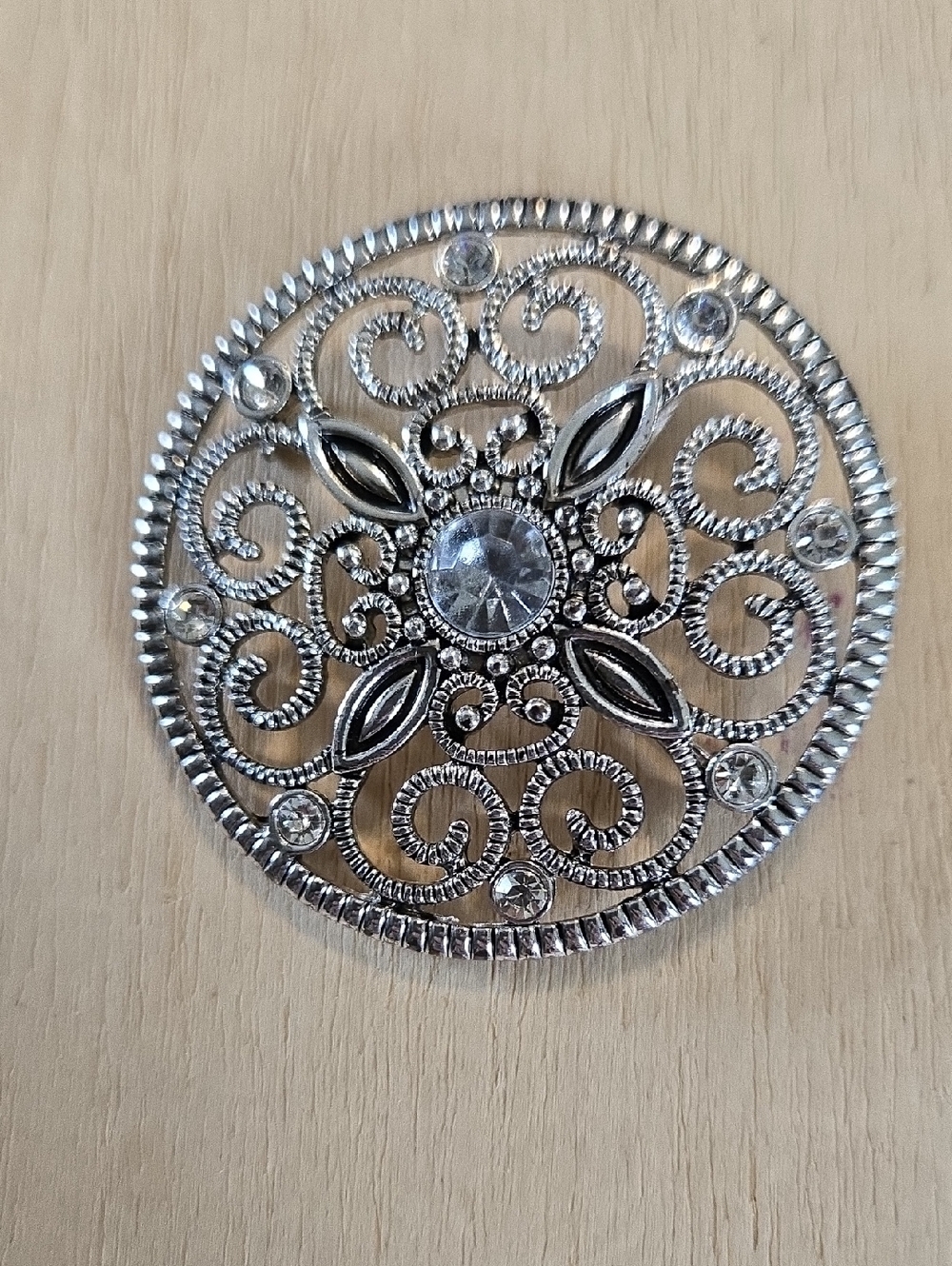 Premier Designs Sundial Antiqued Silver-Plated Crystal Rhinestone Pin Pendant